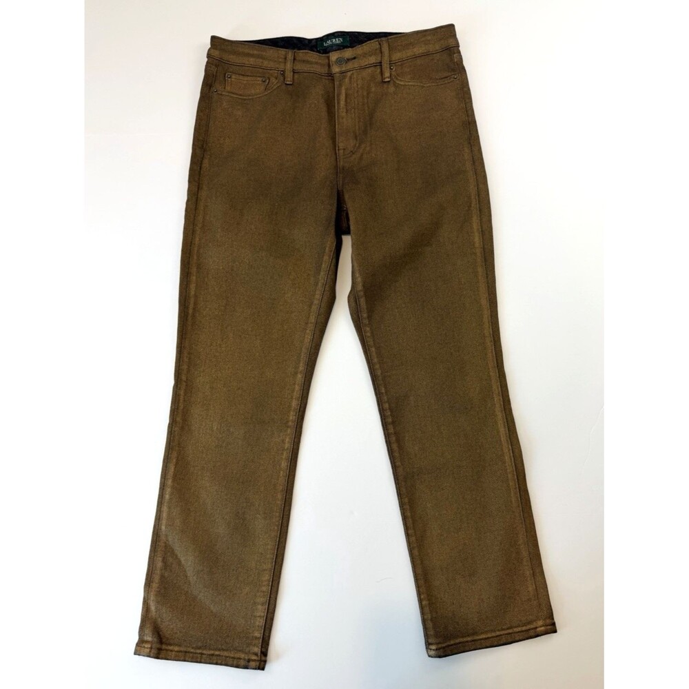Lauren Ralph Lauren Gold Coated Skinny Jeans Leather Look Size 10 Waxed